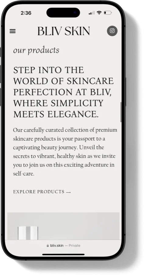 Bliv Skin Website Mobile