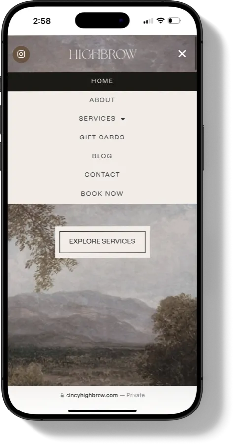 HighBrow Aesthetics Website - Mobile