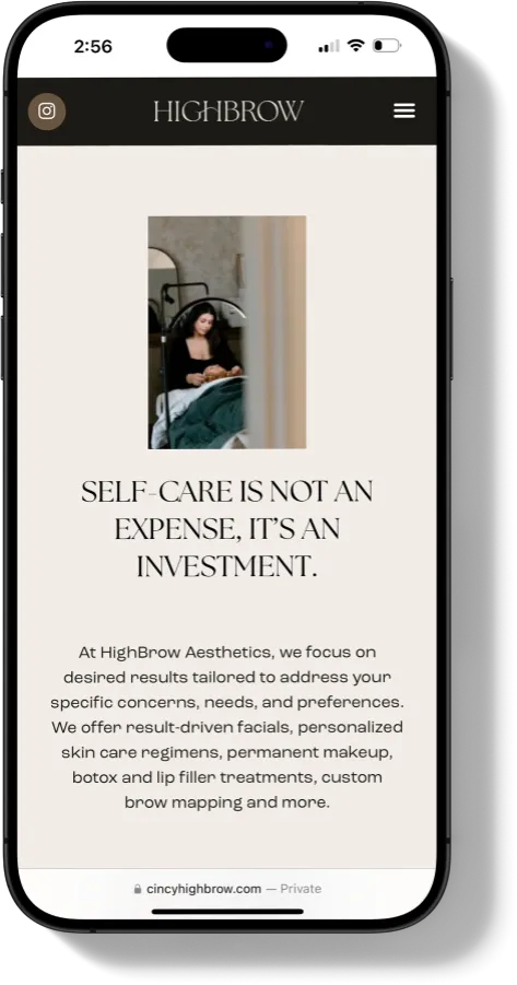 HighBrow Aesthetics Website - Mobile
