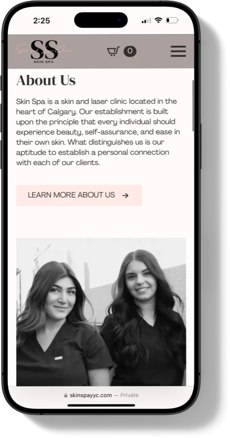 Skin Spa YYC Website Mobile