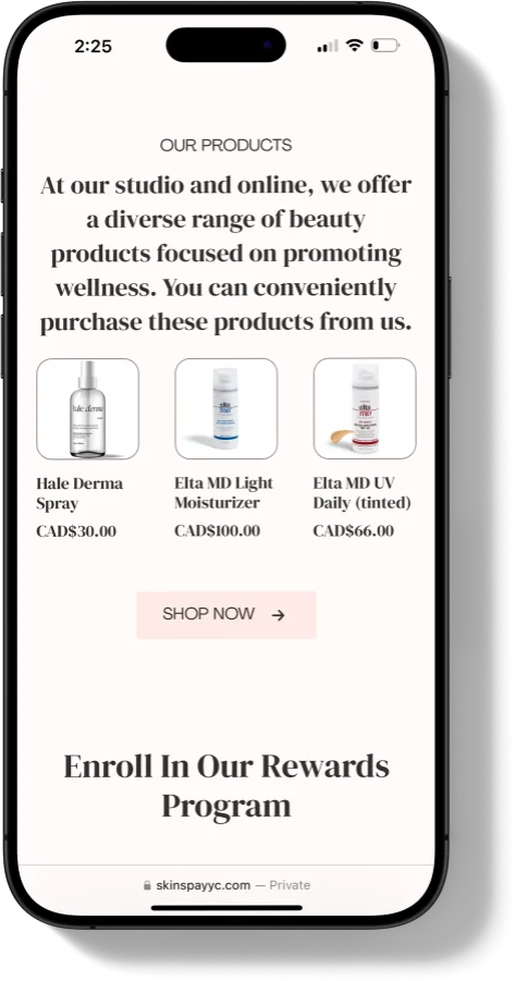 Skin Spa YYC Website Mobile
