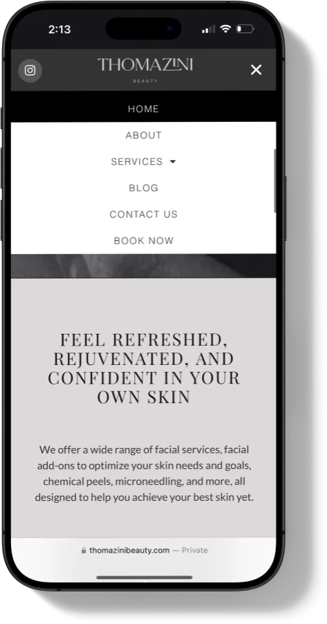 Thomazini Beauty Website - Mobile