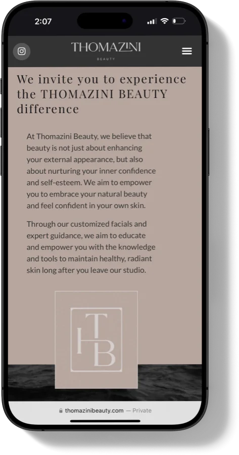 Thomazini Beauty Website - Mobile