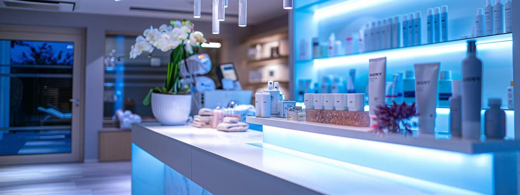a modern medical spa exterior with a prominent google my business listing displayed on a device, showcasing a sleek and professional online presence. a modern medical spa exterior with a prominent google my business listing displayed on a device, showcasing a sleek and professional online presence.