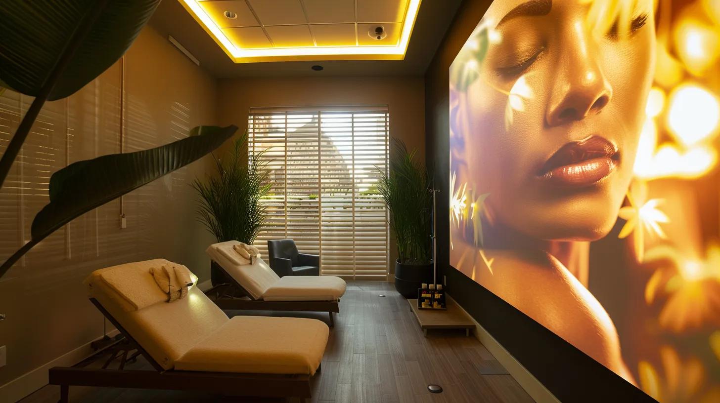a radiant, serene medical spa environment showcases a glowing testimonial wall, adorned with high-quality images of satisfied clients, bathed in soft, natural light that evokes trust and rejuvenation.
